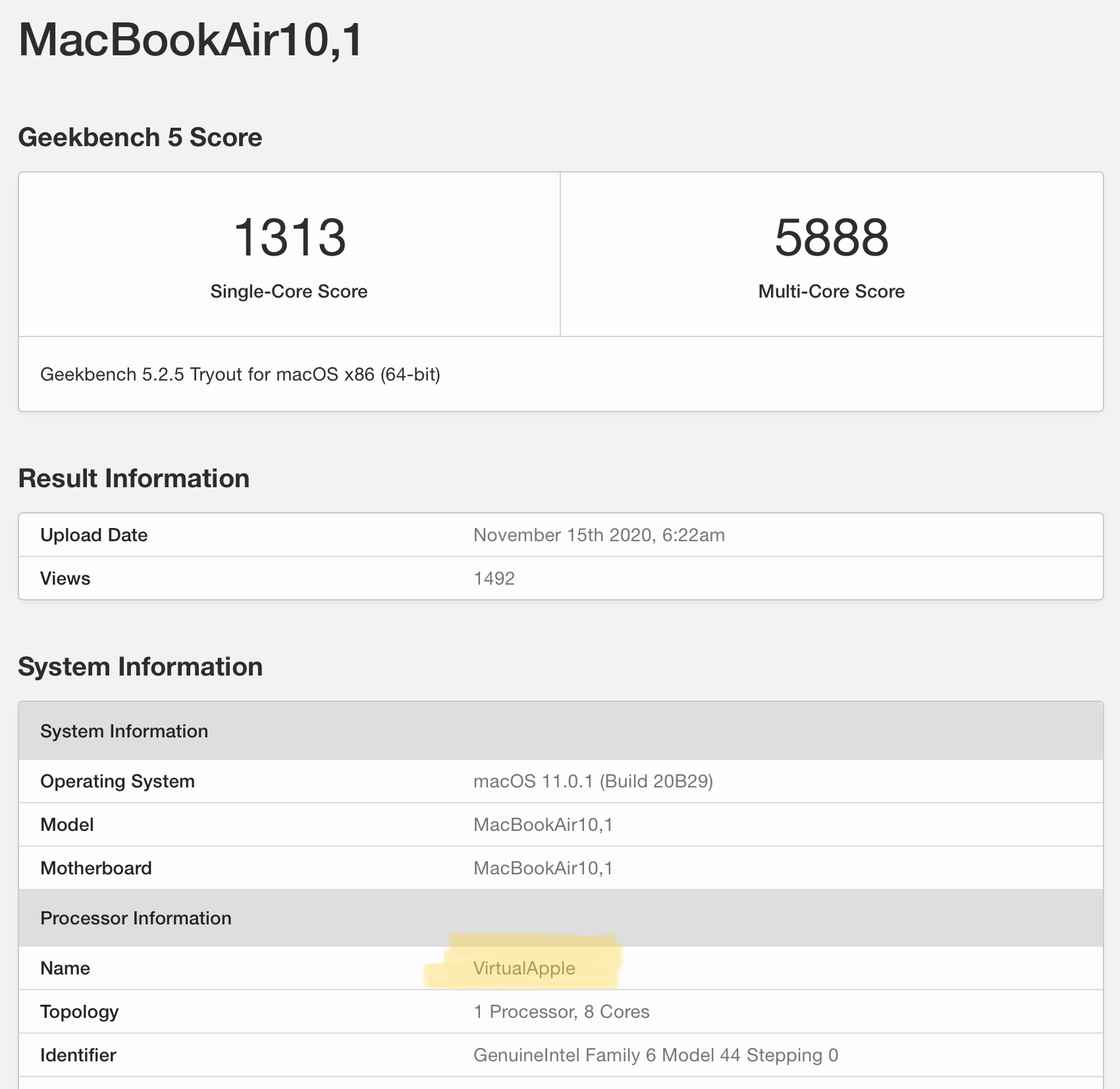 MacBookAir10,1 - Geekbench Browser